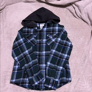 Sonoma/ Kohls.. Green & Blue Plaid Button Down w Gray Hood. Sz Medium.. NWOT